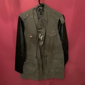 Torrid utility jacket with faux leather sleeve